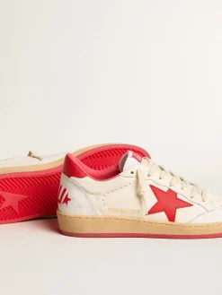 Clearance Golden Goose Ball Star Wishes Feminino de couro branco com estrela e talão vermelhos Cabedal de napa branca