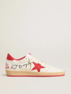 Clearance Golden Goose Ball Star Wishes Feminino de couro branco com estrela e talão vermelhos Cabedal de napa branca
