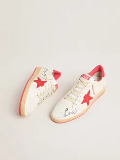 Clearance Golden Goose Ball Star Wishes Feminino de couro branco com estrela e talão vermelhos Cabedal de napa branca