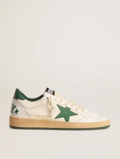 Outlet Golden Goose Ball Star Wishes Feminino de napa branca com estrela e talão de couro verde Cabedal de napa branca