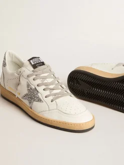 Hot Golden Goose Ball Star Wishes Masculino de napa com estrela e talão com glitter Cabedal de napa branca