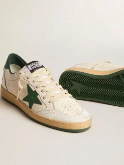 Online Golden Goose Ball Star Wishes Masculino de napa branca com estrela e talão de couro verde Cabedal de napa branca