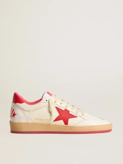 Fashion Golden Goose Ball Star Wishes Masculino de couro branco com estrela e talão vermelhos Cabedal de napa branca