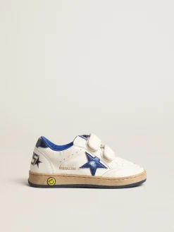 Outlet Golden Goose Ball Star Young com estrela e talão de couro metálico azul Cabedal de napa branca