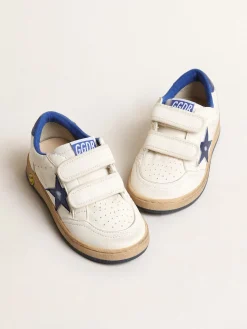 Outlet Golden Goose Ball Star Young com estrela e talão de couro metálico azul Cabedal de napa branca