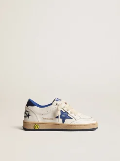 Store Golden Goose Ball Star Young com estrela e talão de couro metálico azul Cabedal de napa branca