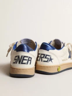 Store Golden Goose Ball Star Young com estrela e talão de couro metálico azul Cabedal de napa branca