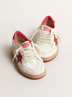 Clearance Golden Goose Ball Star Young de napa com estrela e talão de couro vermelho Cabedal de napa branca