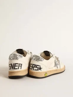 Flash Sale Golden Goose Ball Star Young de napa com estrela e talão de glitter prateado Cabedal de napa branca