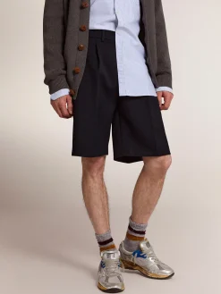 Best Sale Golden Goose Bermuda masculina de lã azul-escura Cor: azul-escuro