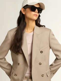 Sale Golden Goose Blazer de abotoamento duplo de gabardine de lã bege claro Cor: bege claro