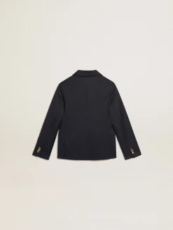 Best Golden Goose Blazer de abotoamento duplo infantil masculino azul-escuro com botões Golden Collection