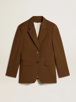 Best Golden Goose Blazer de abotoamento simples de lã cor de faia com botões de chifre Cor: faia