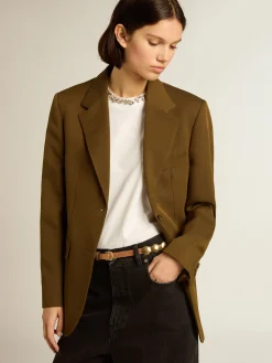 Best Golden Goose Blazer de abotoamento simples de lã cor de faia com botões de chifre Cor: faia