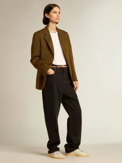 Best Golden Goose Blazer de abotoamento simples de lã cor de faia com botões de chifre Cor: faia