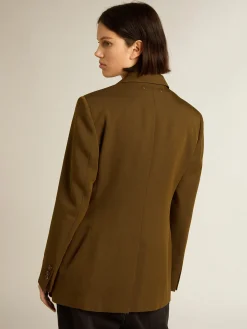 Best Golden Goose Blazer de abotoamento simples de lã cor de faia com botões de chifre Cor: faia