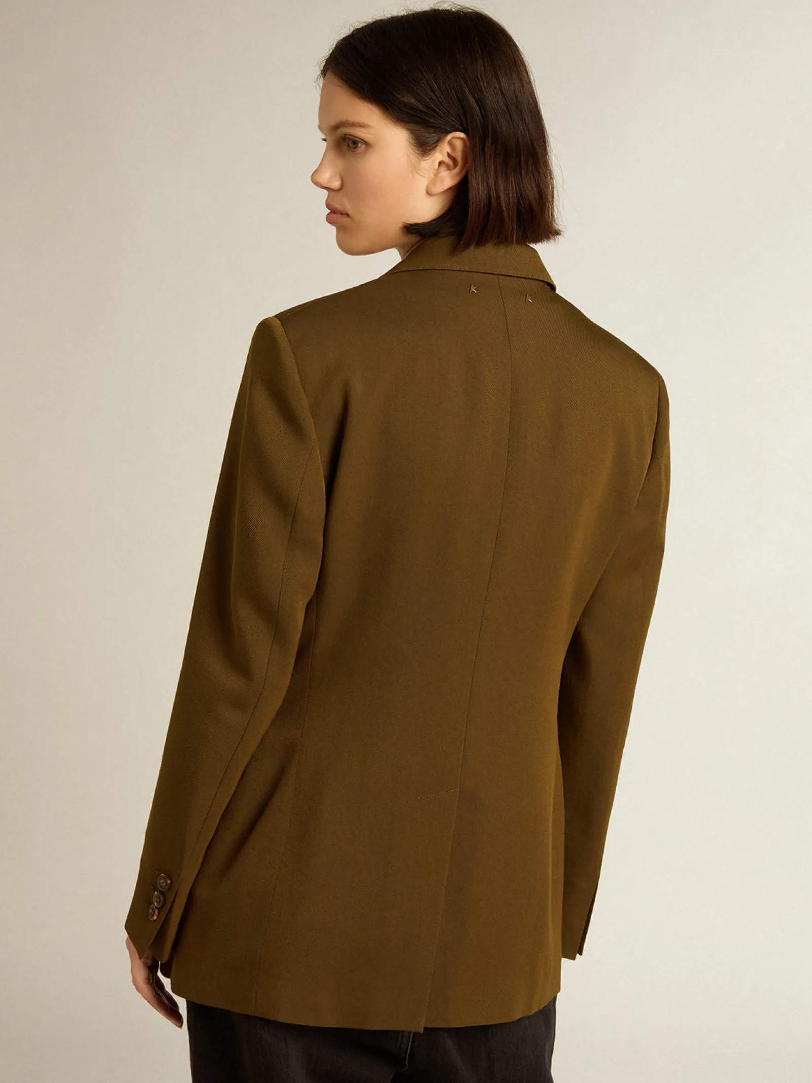 Best Golden Goose Blazer de abotoamento simples de lã cor de faia com botões de chifre Cor: faia