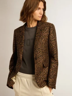 Online Golden Goose Blazer de abotoamento simples Coleção Golden de lã com estampa animal print de jacquard Cor: animal print