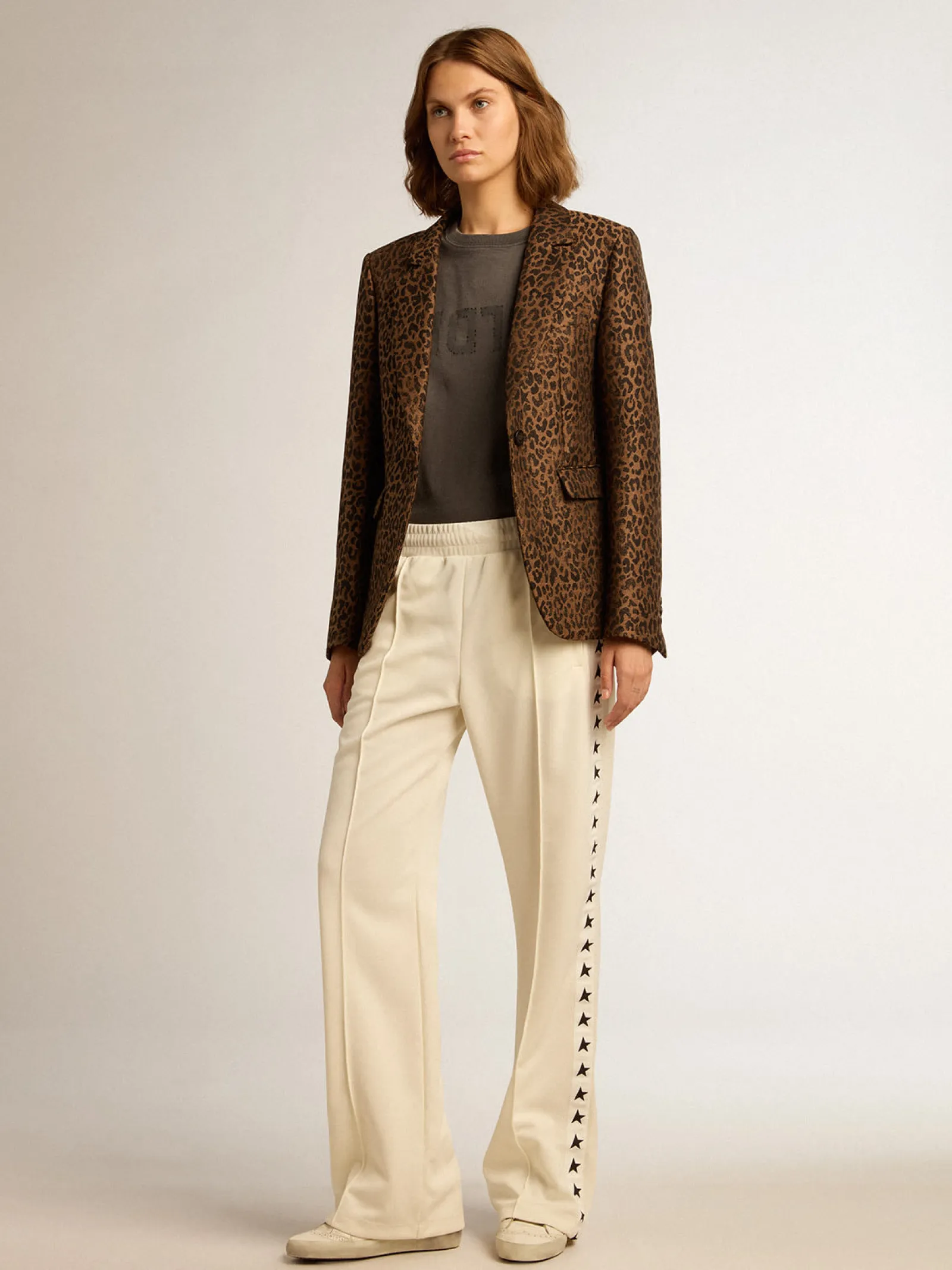 Online Golden Goose Blazer de abotoamento simples Coleção Golden de lã com estampa animal print de jacquard Cor: animal print