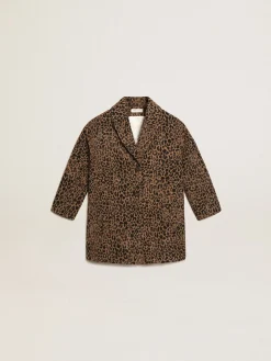Fashion Golden Goose Blazer de abotoamento simples de lã infantil feminino, animal print jacquard Golden Collection