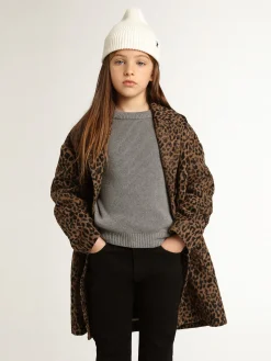 Fashion Golden Goose Blazer de abotoamento simples de lã infantil feminino, animal print jacquard Golden Collection