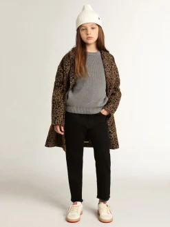 Fashion Golden Goose Blazer de abotoamento simples de lã infantil feminino, animal print jacquard Golden Collection