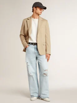 Hot Golden Goose Blazer de abotoamento simples cor areia com botões de chifre Golden Collection