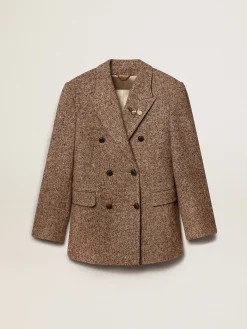 Cheap Golden Goose Blazer feminino de abotoamento duplo marrom com fecho com botões Coleção Journey