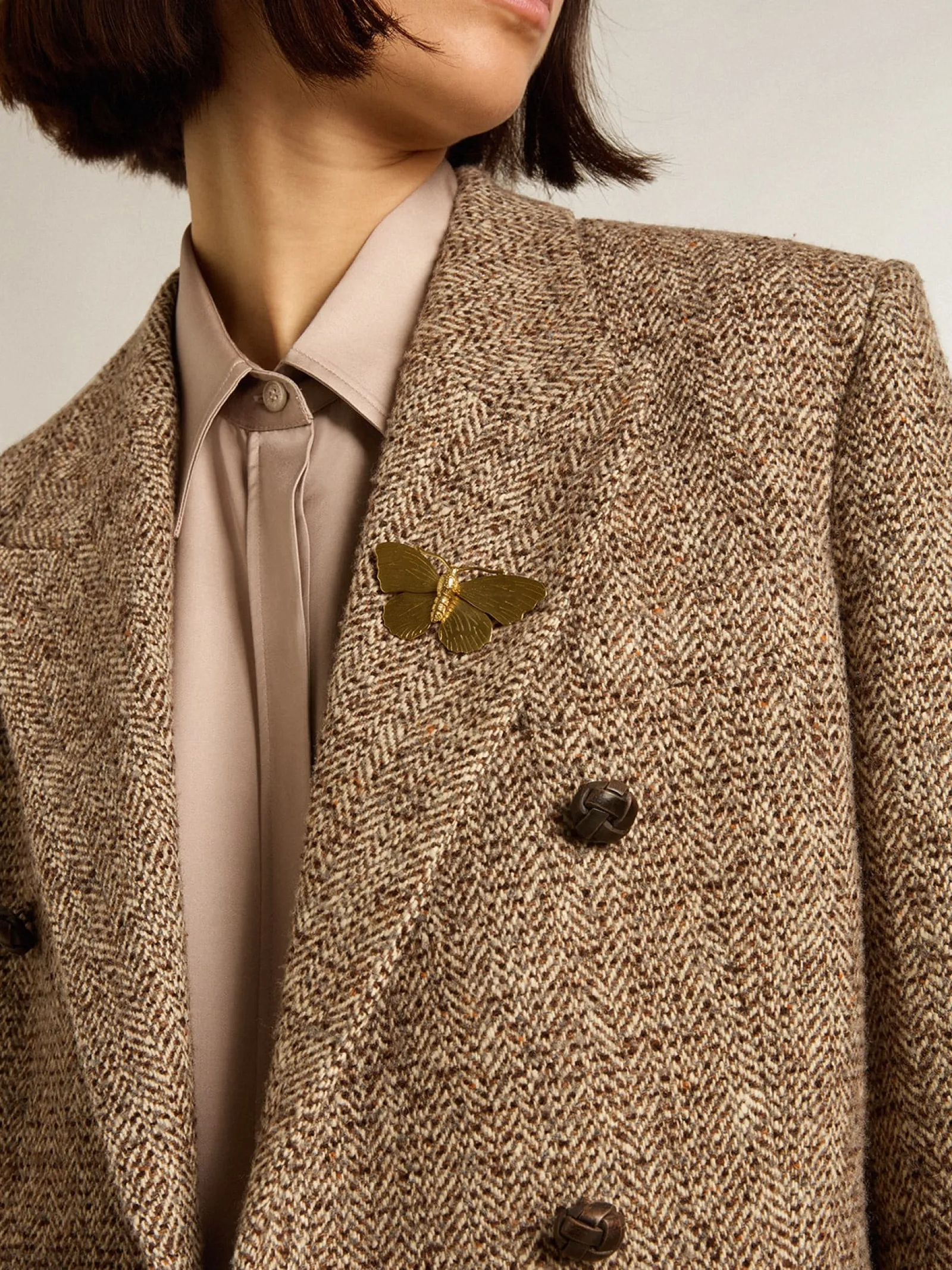 Cheap Golden Goose Blazer feminino de abotoamento duplo marrom com fecho com botões Coleção Journey