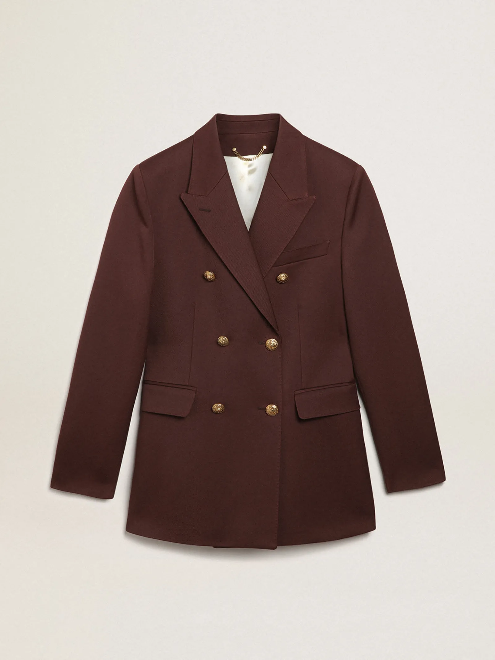 Clearance Golden Goose Blazer feminino de abotoamento duplo de gabardine de lã cor café Cor: chicory coffee