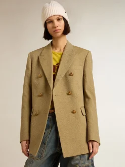 New Golden Goose Blazer feminino de abotoamento duplo de lã cor de faia clara Coleção Journey
