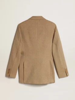 New Golden Goose Blazer feminino de abotoamento duplo de lã cor de faia clara Coleção Journey