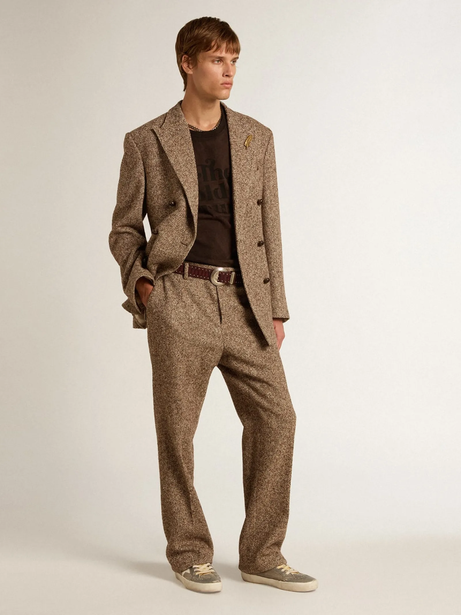 Store Golden Goose Blazer masculino de abotoamento duplo marrom com fecho com botões Coleção Journey