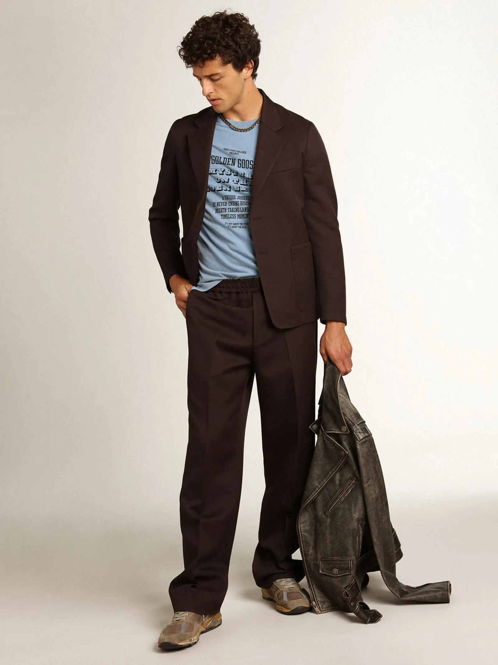 Sale Golden Goose Blazer masculino de abotoamento simples de gabardine de lã cor alcaçuz Cor: alcaçuz
