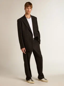 Hot Golden Goose Blazer masculino de abotoamento duplo de lã cinza mescla Coleção Journey