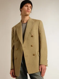 Sale Golden Goose Blazer masculino de abotoamento duplo de lã cor de faia clara Coleção Journey