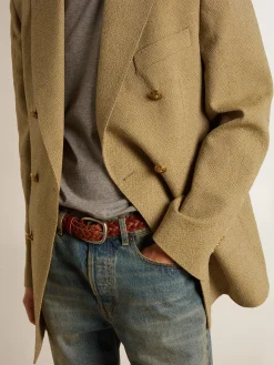 Sale Golden Goose Blazer masculino de abotoamento duplo de lã cor de faia clara Coleção Journey