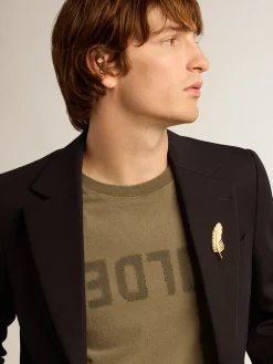 Outlet Golden Goose Blazer masculino de abotoamento simples de gabardine de lã azul-escuro Golden Collection