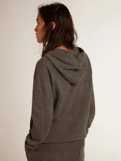 Cheap Golden Goose Blusa tipo moletom feminina cinza misto caxemira com capuz Golden Collection