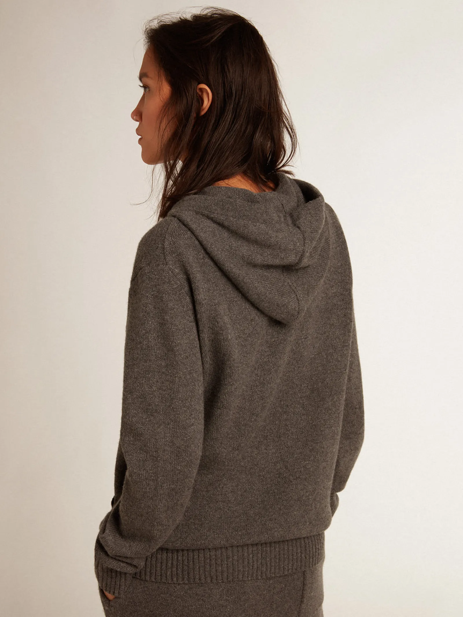 Cheap Golden Goose Blusa tipo moletom feminina cinza misto caxemira com capuz Golden Collection