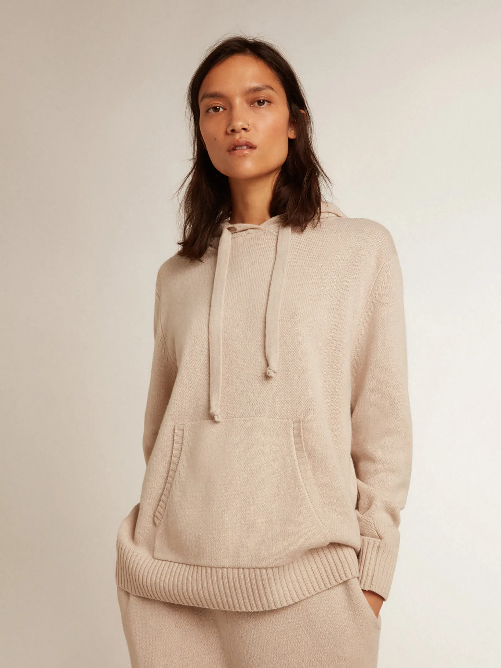 Fashion Golden Goose Blusa tipo moletom feminina branca misto caxemira com capuz Caxemira de baixo impacto
