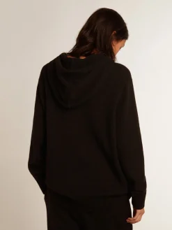 Sale Golden Goose Blusa tipo moletom feminina preta misto caxemira com capuz Caxemira de baixo impacto