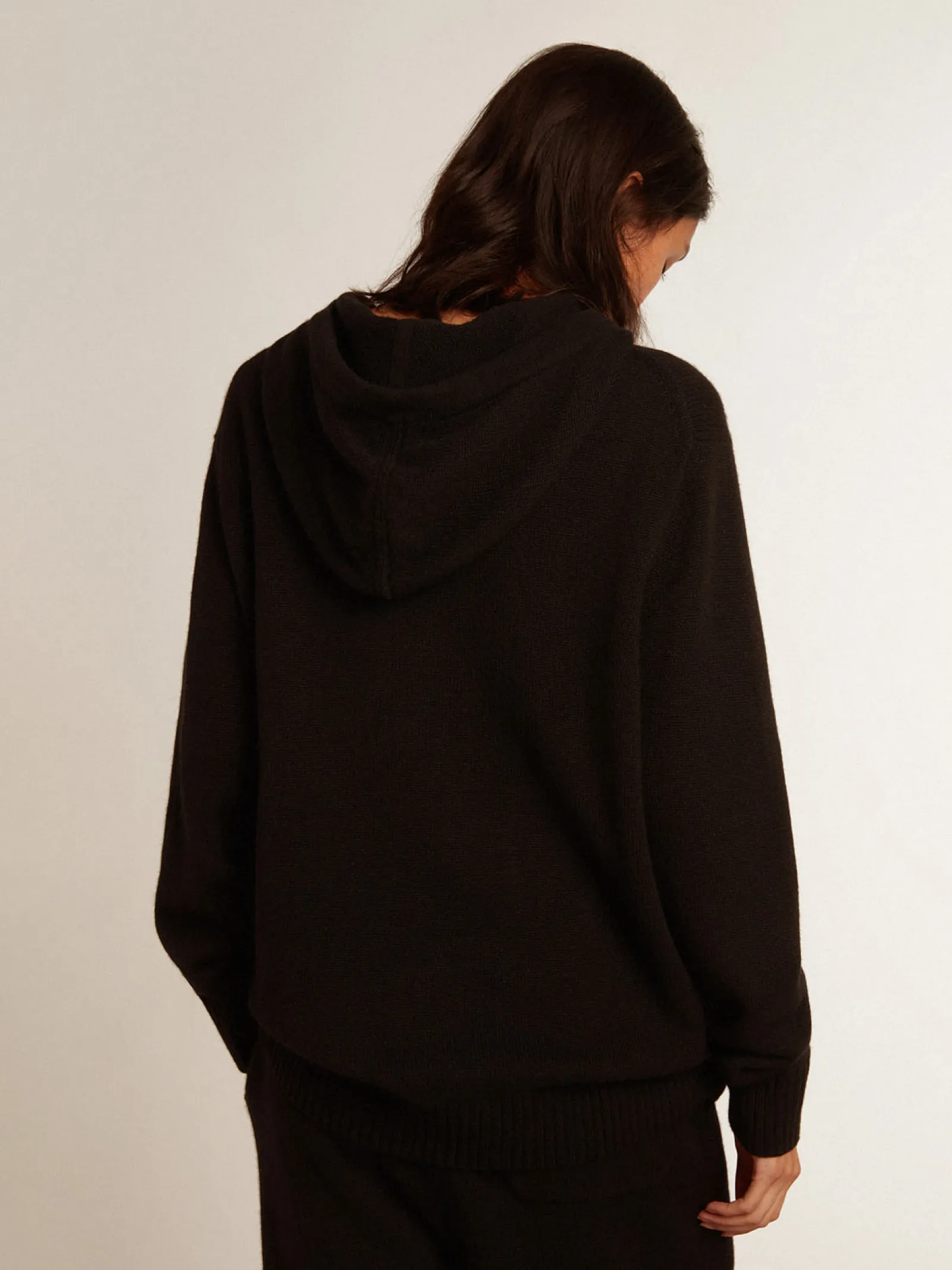 Sale Golden Goose Blusa tipo moletom feminina preta misto caxemira com capuz Caxemira de baixo impacto