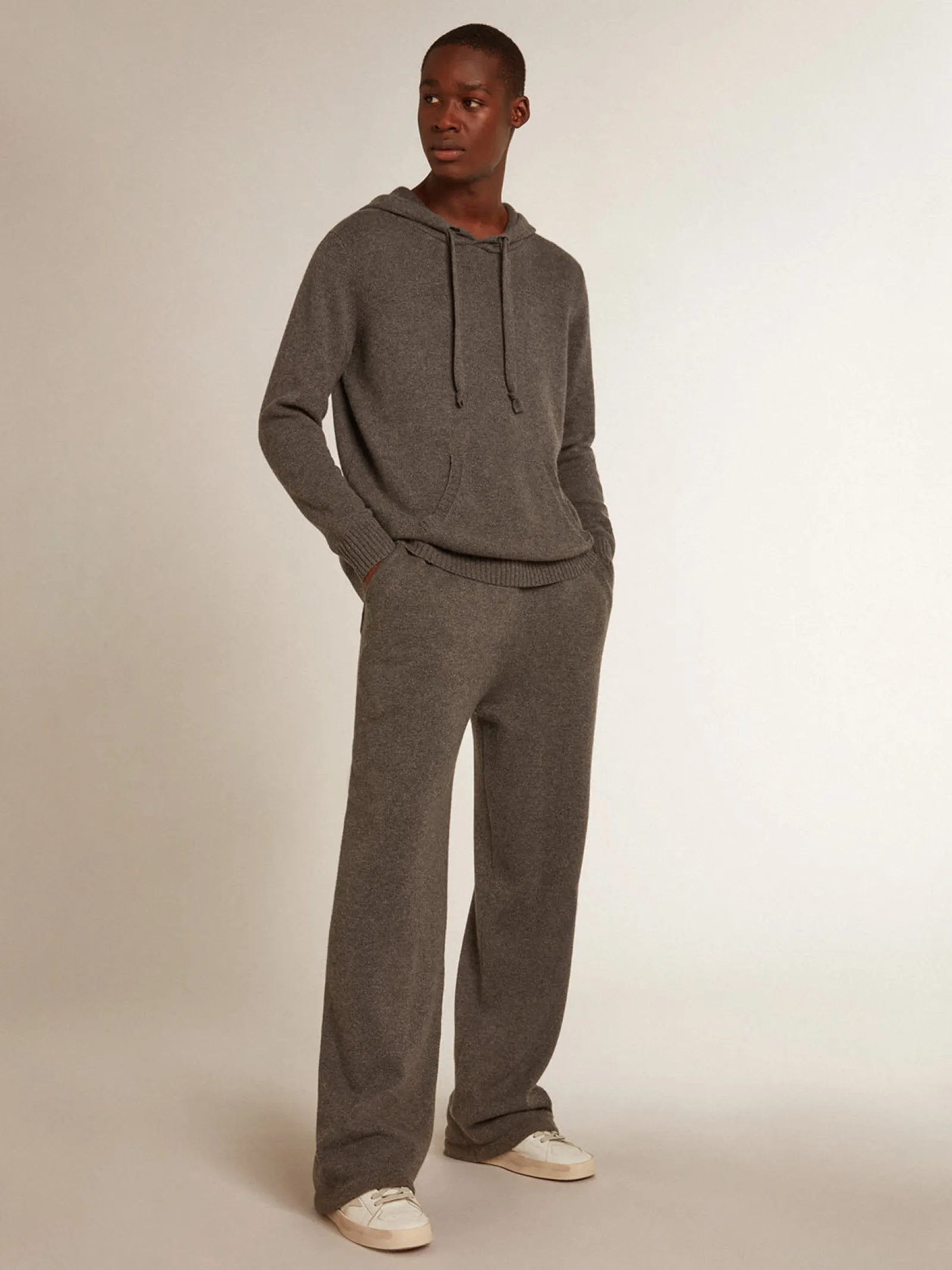Cheap Golden Goose Blusa tipo moletom masculina cinza mescla misto caxemira com capuz Caxemira de baixo impacto