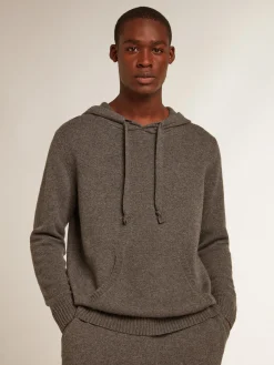 Cheap Golden Goose Blusa tipo moletom masculina cinza mescla misto caxemira com capuz Caxemira de baixo impacto