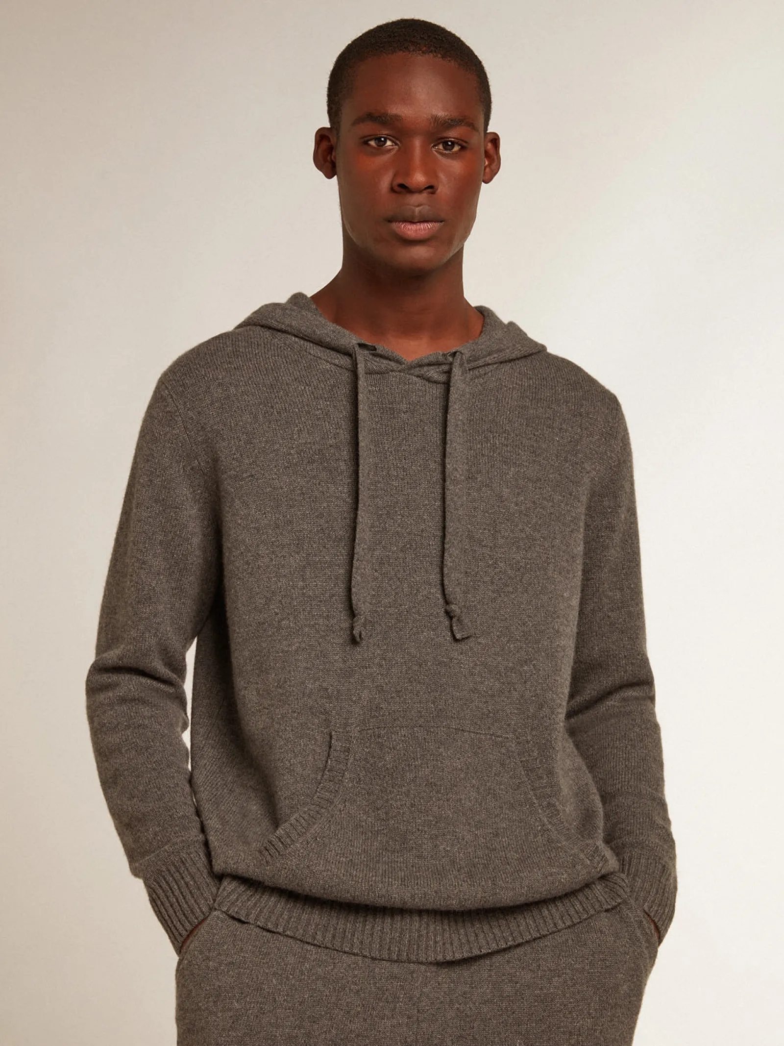 Cheap Golden Goose Blusa tipo moletom masculina cinza mescla misto caxemira com capuz Caxemira de baixo impacto