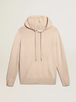 Shop Golden Goose Blusa tipo moletom masculina branca misto caxemira com capuz Caxemira de baixo impacto