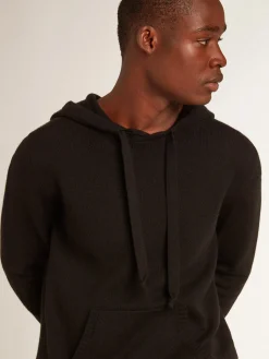New Golden Goose Blusa tipo moletom masculina preta misto caxemira com capuz Caxemira de baixo impacto