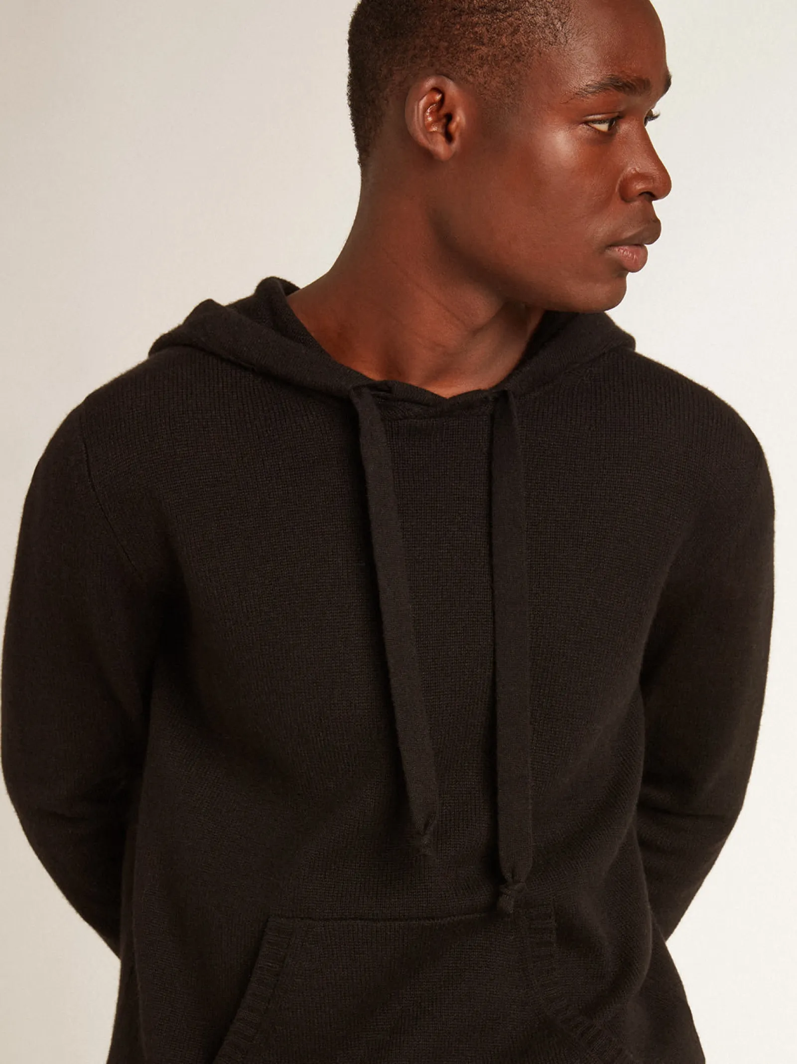 New Golden Goose Blusa tipo moletom masculina preta misto caxemira com capuz Caxemira de baixo impacto