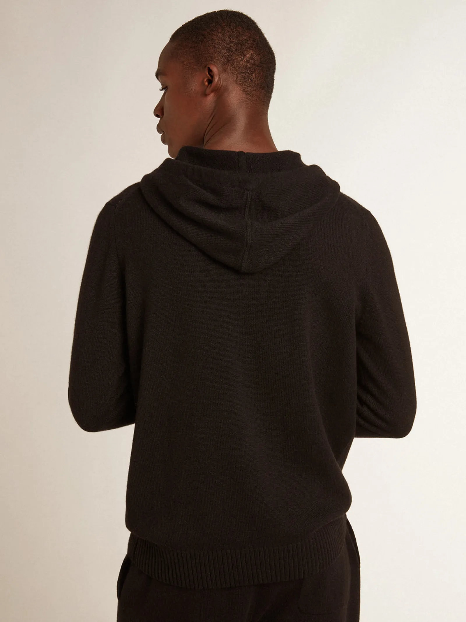 New Golden Goose Blusa tipo moletom masculina preta misto caxemira com capuz Caxemira de baixo impacto